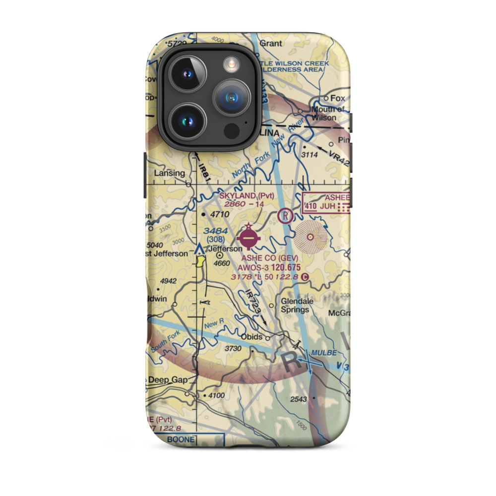 Ashe County Airport (GEV) VFR Sectional  Tough iPhone Case iPhone 16 Pro Max model shown