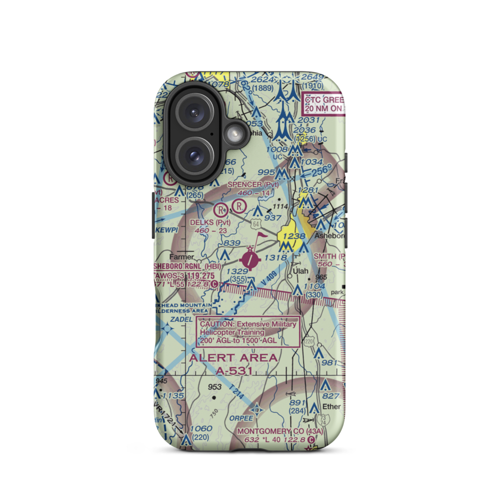 Asheboro Regional Airport (HBI) VFR Sectional  Tough iPhone Case iPhone 16 model shown