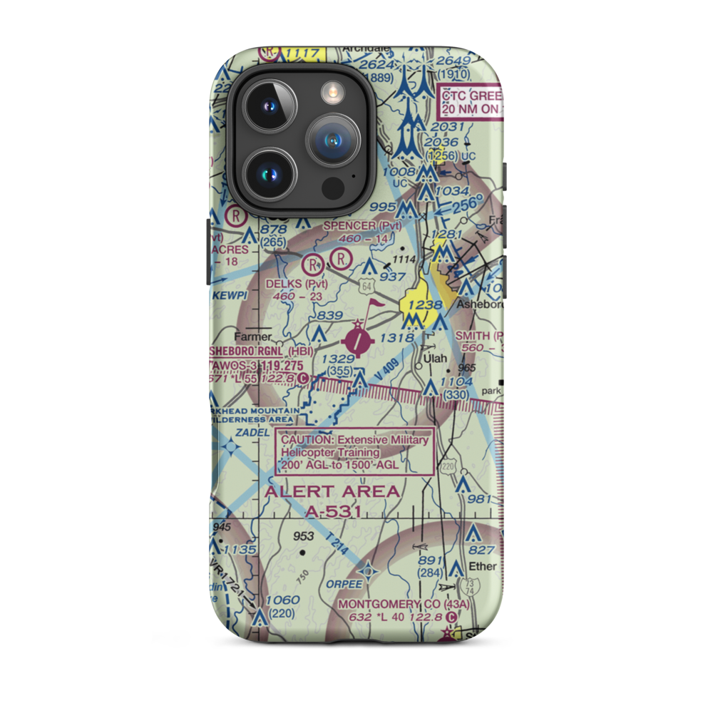 Asheboro Regional Airport (HBI) VFR Sectional  Tough iPhone Case iPhone 16 Pro Max model shown