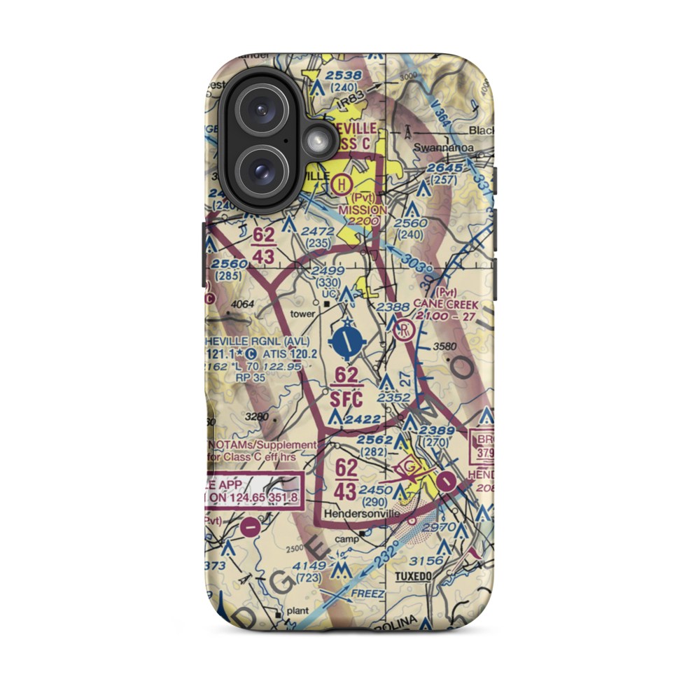 Asheville Regional Airport (AVL) VFR Sectional  Tough iPhone Case iPhone 16 Plus model shown