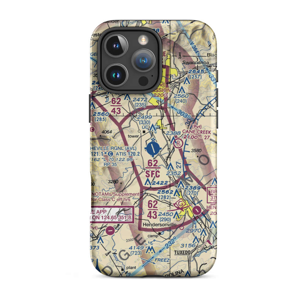 Asheville Regional Airport (AVL) VFR Sectional  Tough iPhone Case iPhone 16 Pro Max model shown