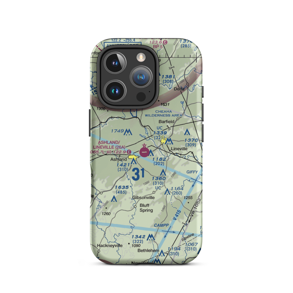 Ashland/Lineville Airport (26A) VFR Sectional  Tough iPhone Case iPhone 16 Pro model shown