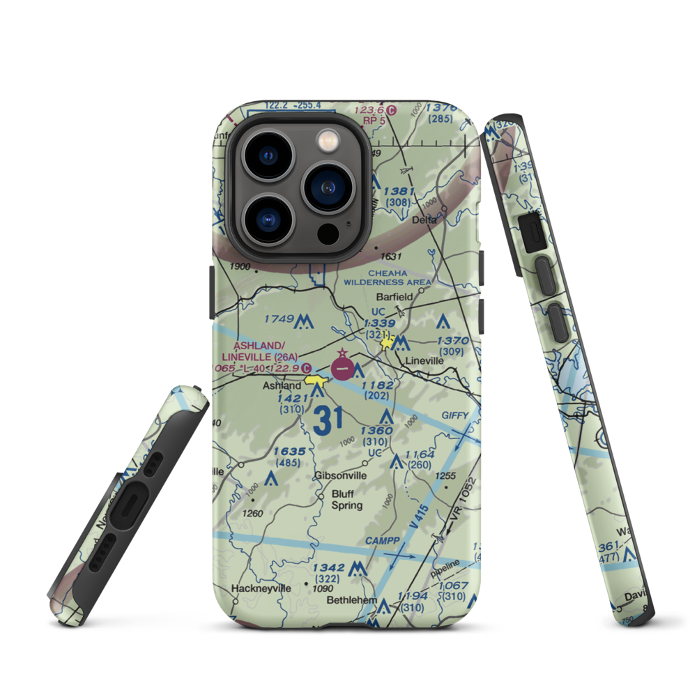 Ashland/Lineville Airport (26A) VFR Sectional  Tough iPhone Case iPhone 13 Pro model shown