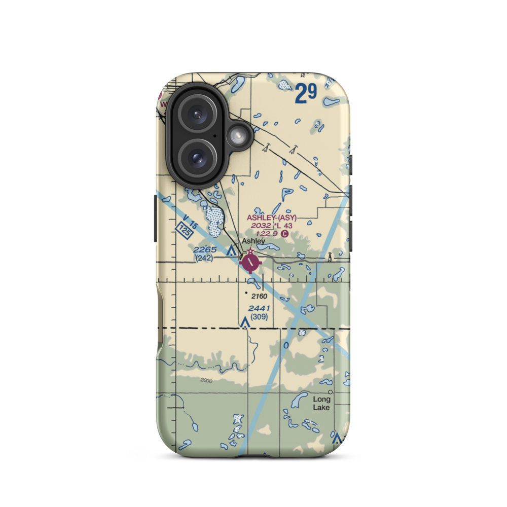 Ashley Municipal Airport (ASY) VFR Sectional  Tough iPhone Case iPhone 16 model shown