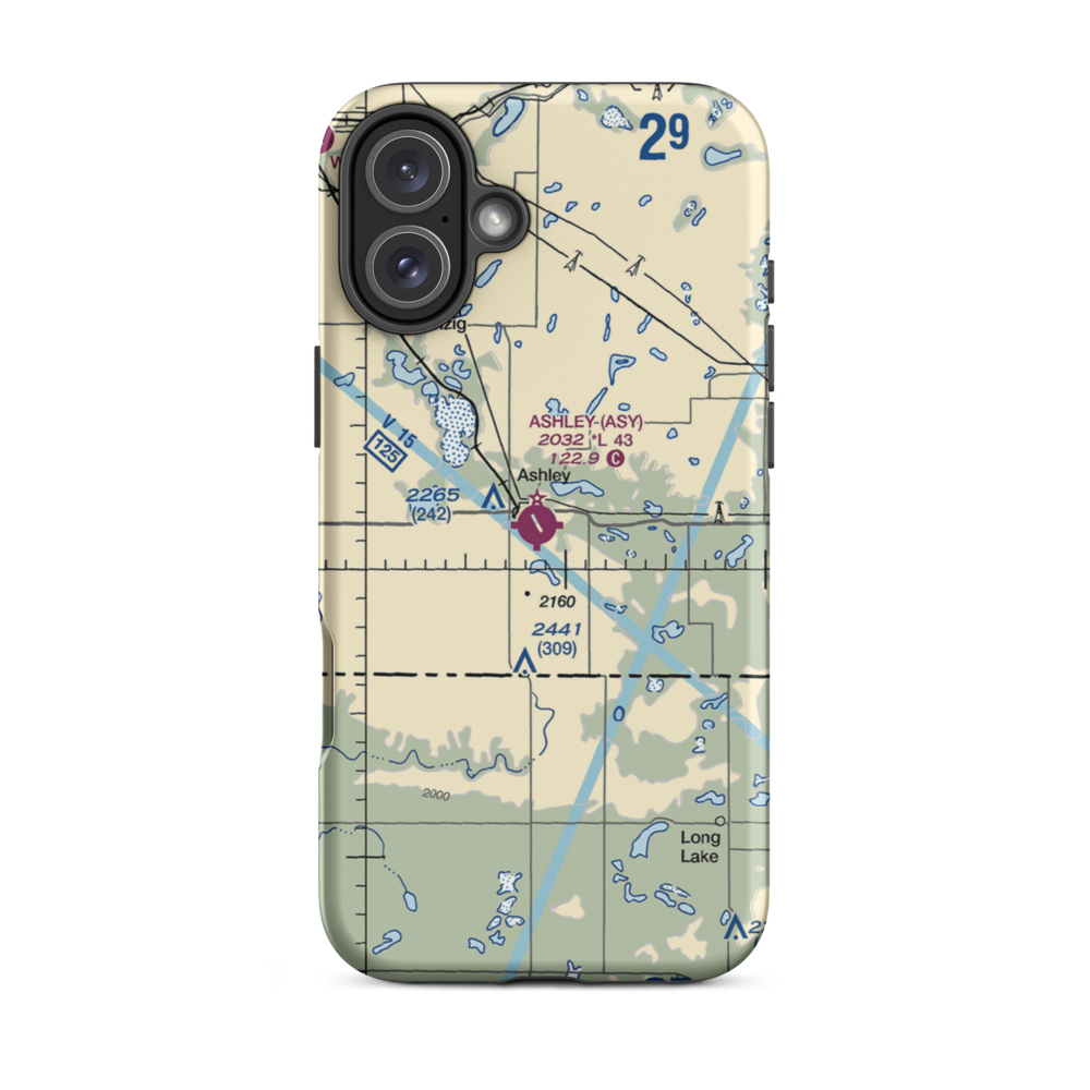 Ashley Municipal Airport (ASY) VFR Sectional  Tough iPhone Case iPhone 16 Plus model shown
