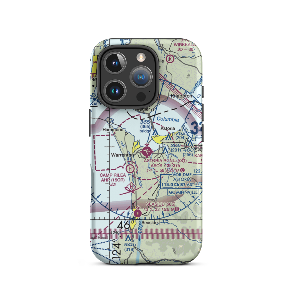Astoria Regional Airport (AST) VFR Sectional  Tough iPhone Case iPhone 16 Pro model shown