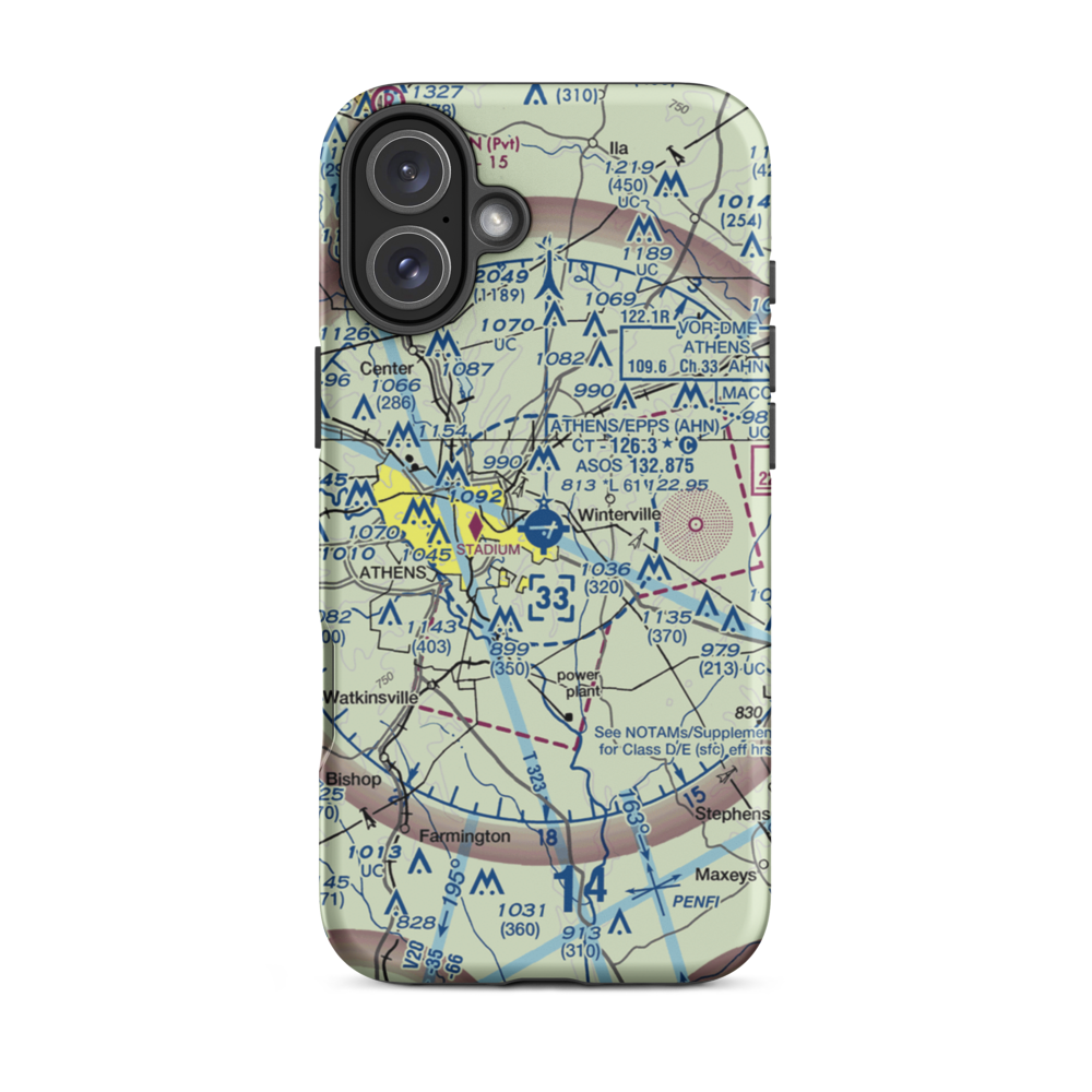 Athens Ben Epps Airport (AHN) VFR Sectional  Tough iPhone Case iPhone 16 Plus model shown