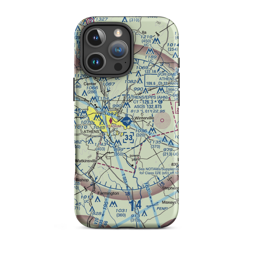 Athens Ben Epps Airport (AHN) VFR Sectional  Tough iPhone Case iPhone 16 Pro Max model shown