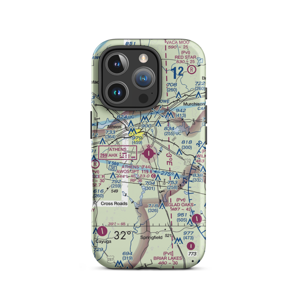 Athens Municipal Airport (F44) VFR Sectional  Tough iPhone Case iPhone 16 Pro model shown