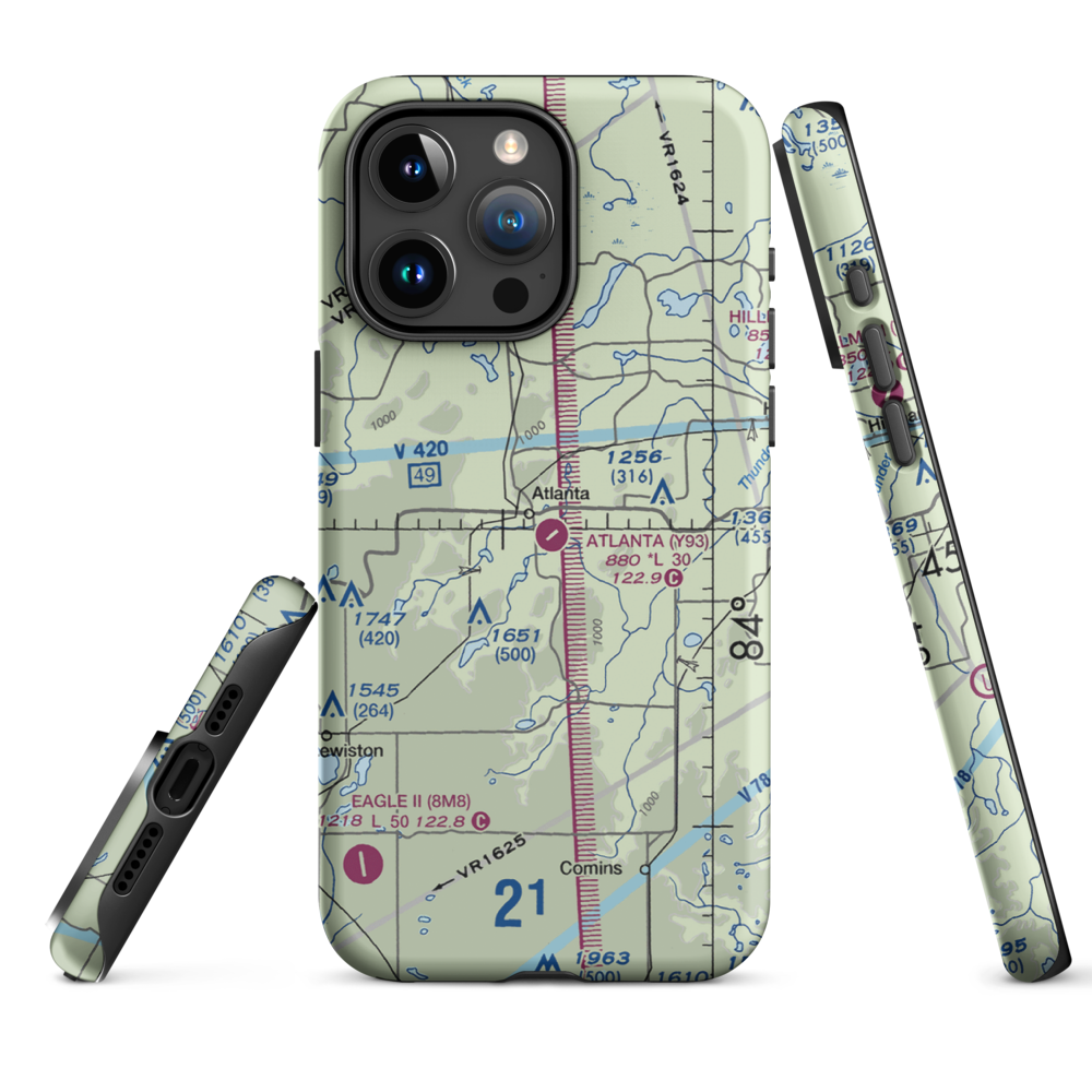 Atlanta Municipal Airport (Y93) VFR Sectional  Tough iPhone Case iPhone 15 Pro Max model shown