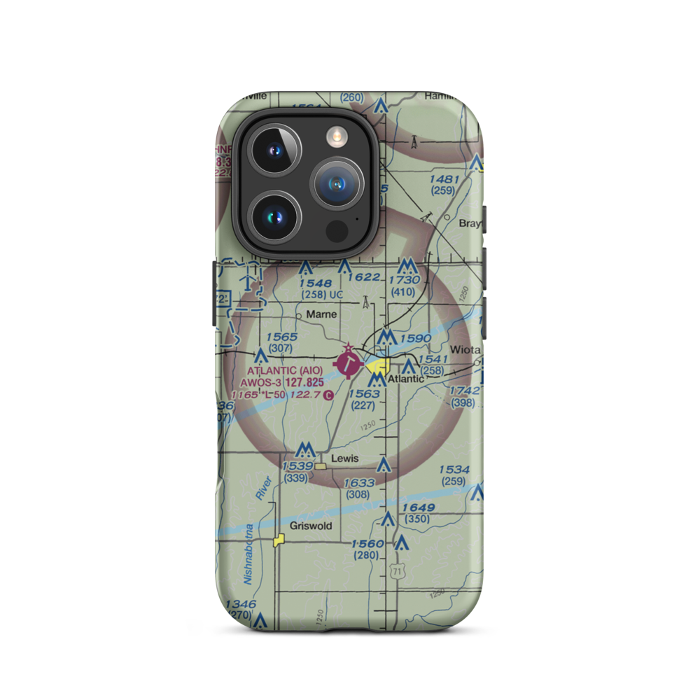Atlantic Municipal Airport (AIO) VFR Sectional  Tough iPhone Case iPhone 16 Pro model shown