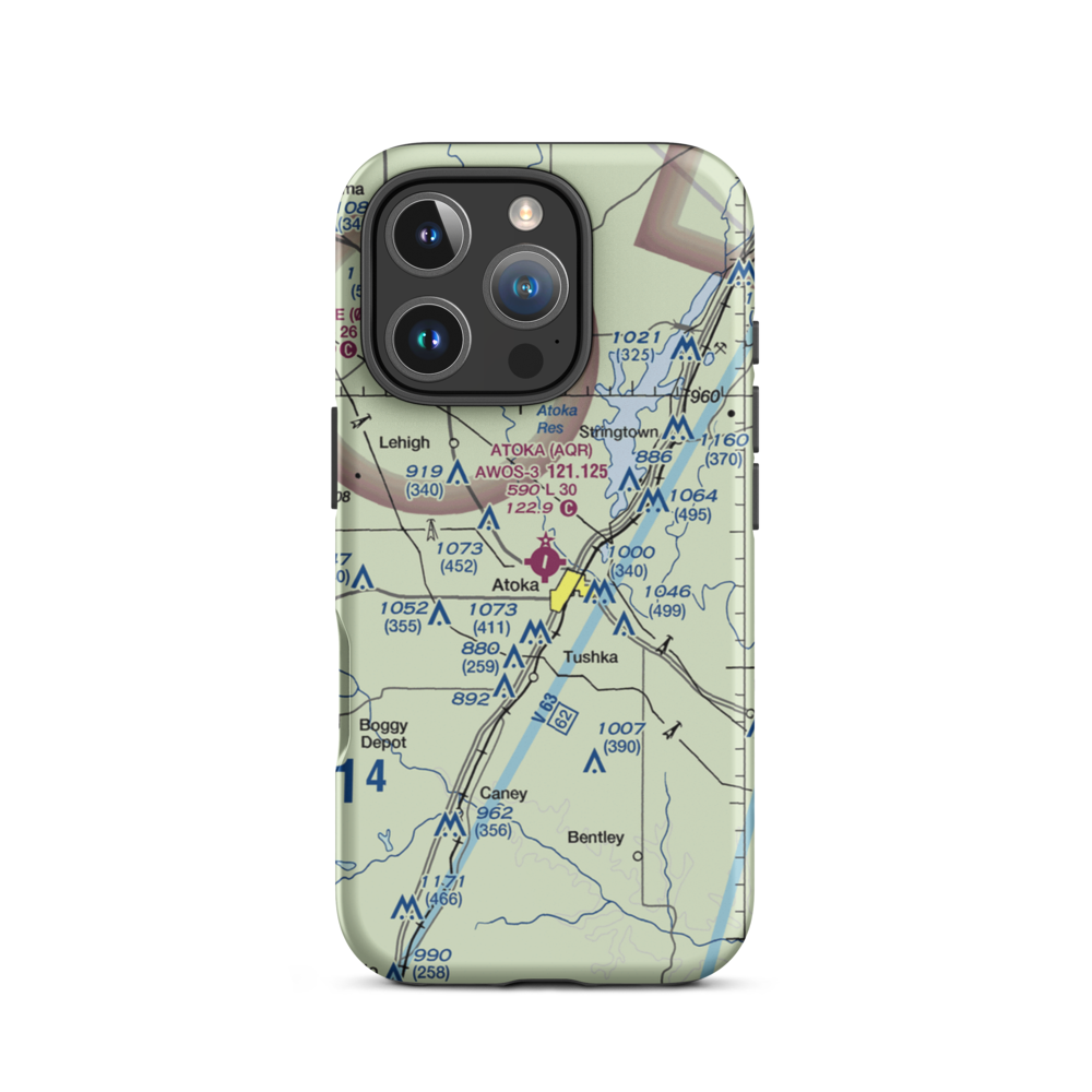 Atoka Municipal Airport (AQR) VFR Sectional  Tough iPhone Case iPhone 16 Pro model shown