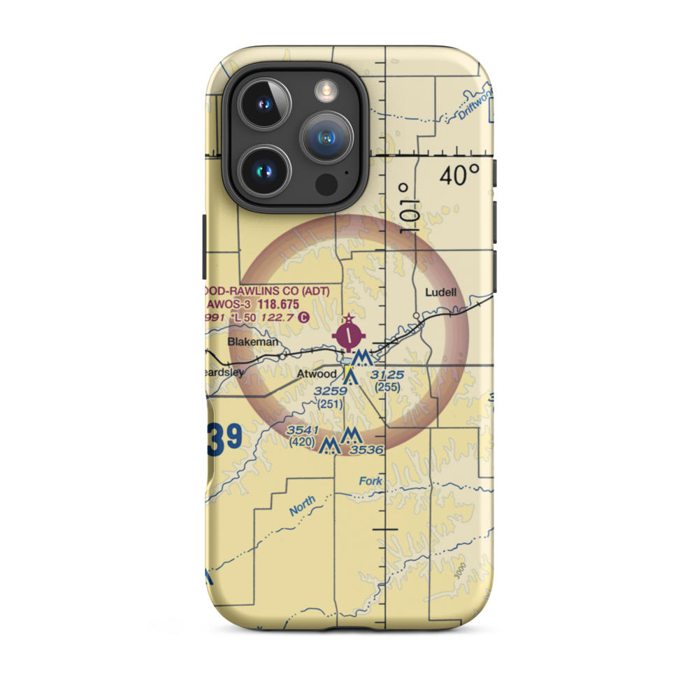Atwood-Rawlins County City Airport (ADT) VFR Sectional  Tough iPhone Case iPhone 16 Pro Max model shown