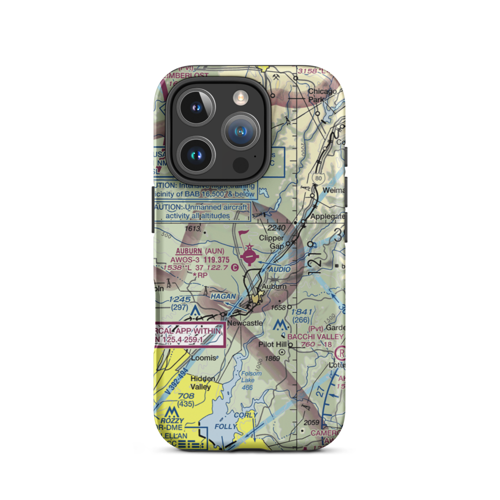 Auburn Municipal Airport (AUN) VFR Sectional  Tough iPhone Case iPhone 16 Pro model shown