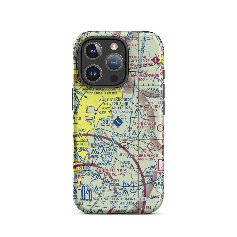 Austin Executive Airport (EDC) VFR Sectional  Tough iPhone Case iPhone 16 Pro model shown