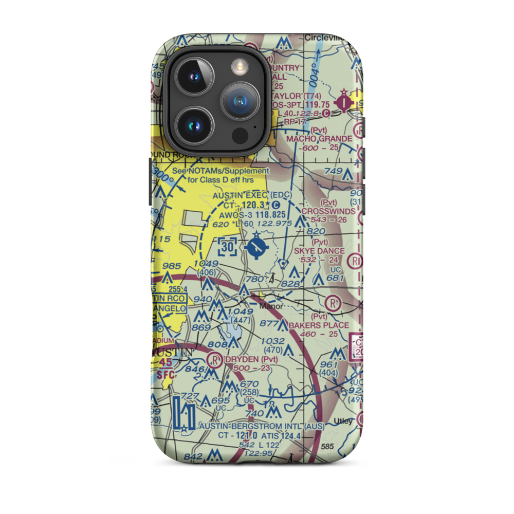 Austin Executive Airport (EDC) VFR Sectional  Tough iPhone Case iPhone 16 Pro Max model shown