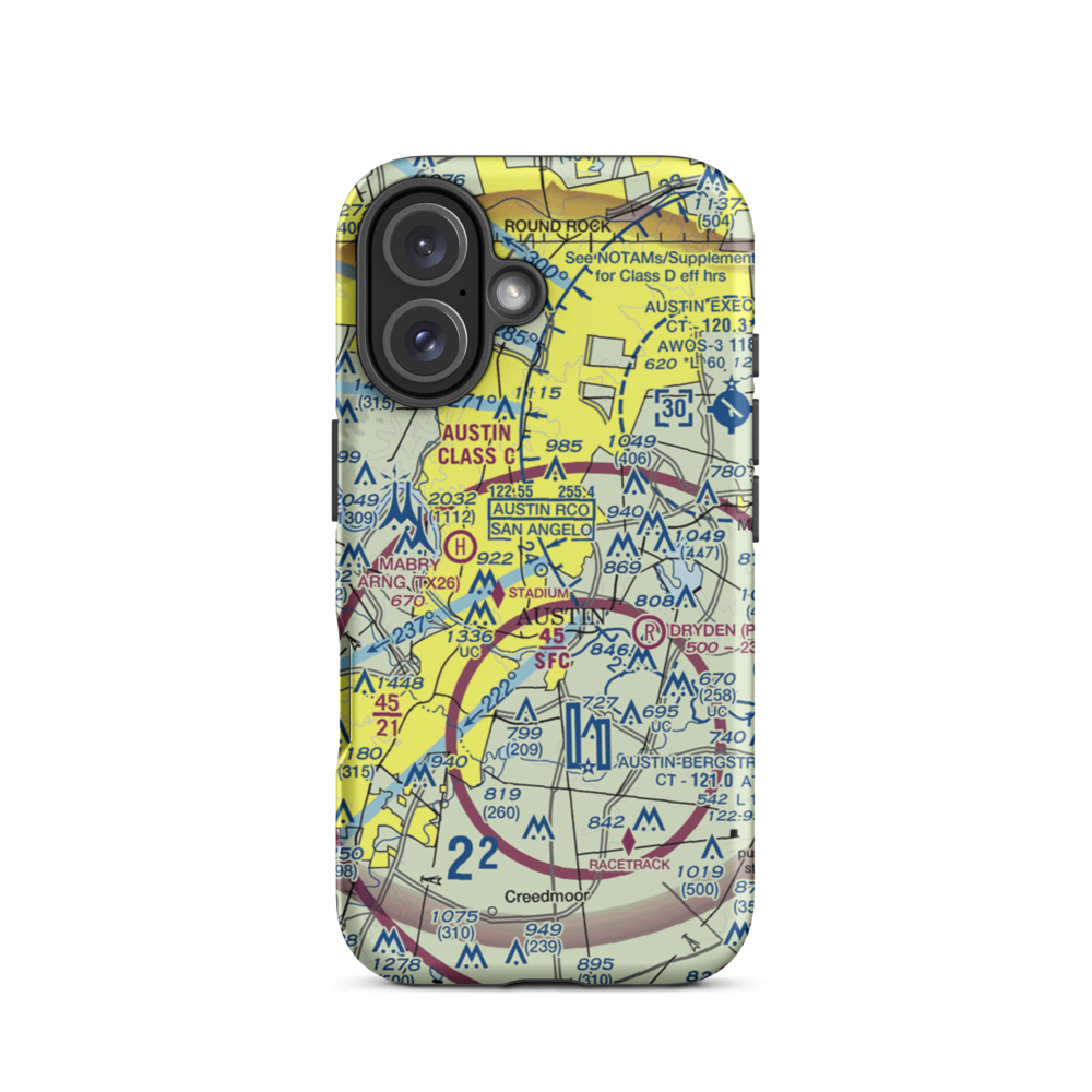 Austin Robert Mueller Municipal (AUS) VFR Sectional  Tough iPhone Case iPhone 16 model shown