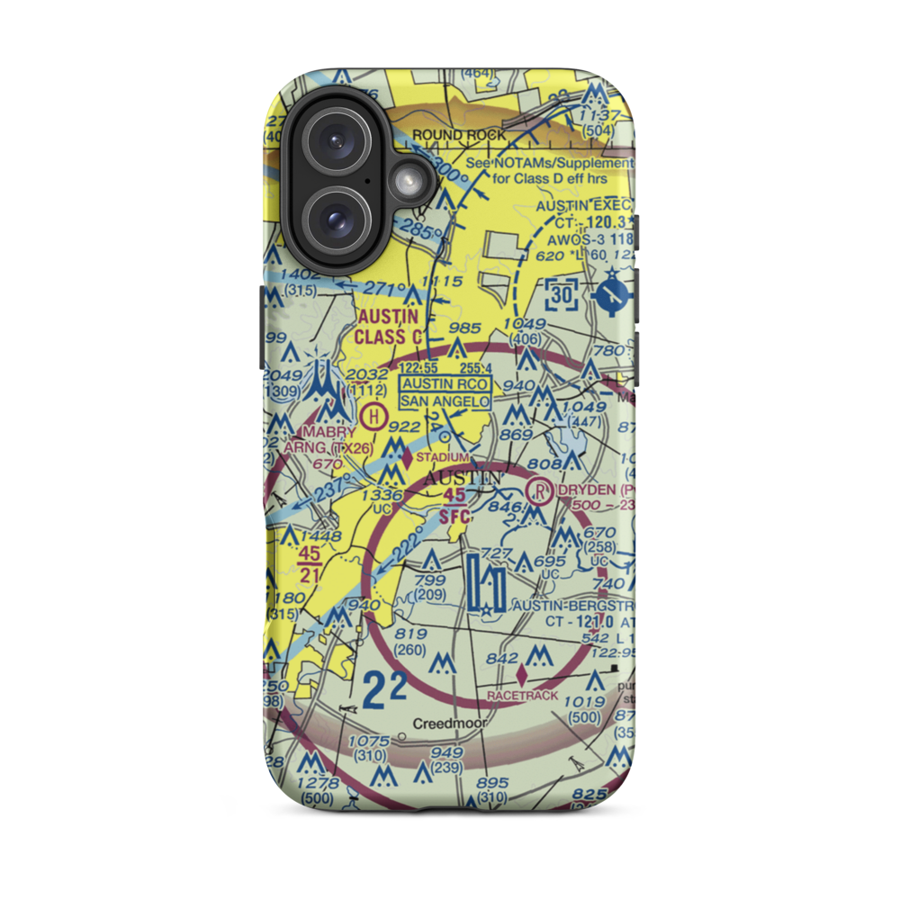 Austin Robert Mueller Municipal (AUS) VFR Sectional  Tough iPhone Case iPhone 16 Plus model shown