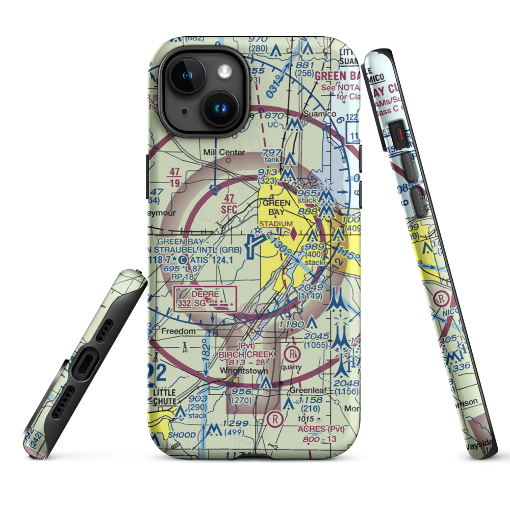 Austin Straubel International Airport (GRB) VFR Sectional  Tough iPhone Case iPhone 15 Plus model shown