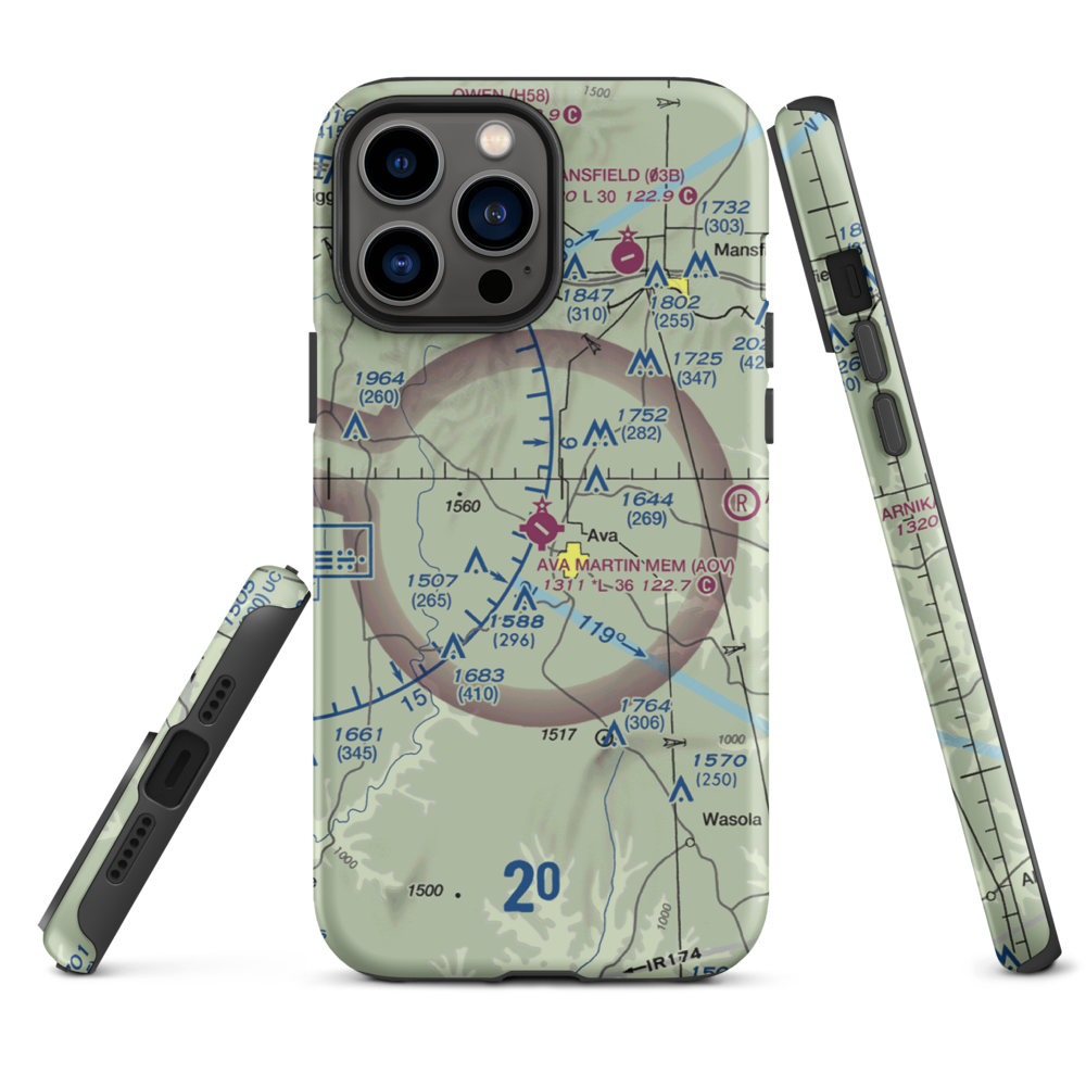 Ava Bill Martin Memorial Airport (AOV) VFR Sectional  Tough iPhone Case iPhone 13 Pro Max model shown