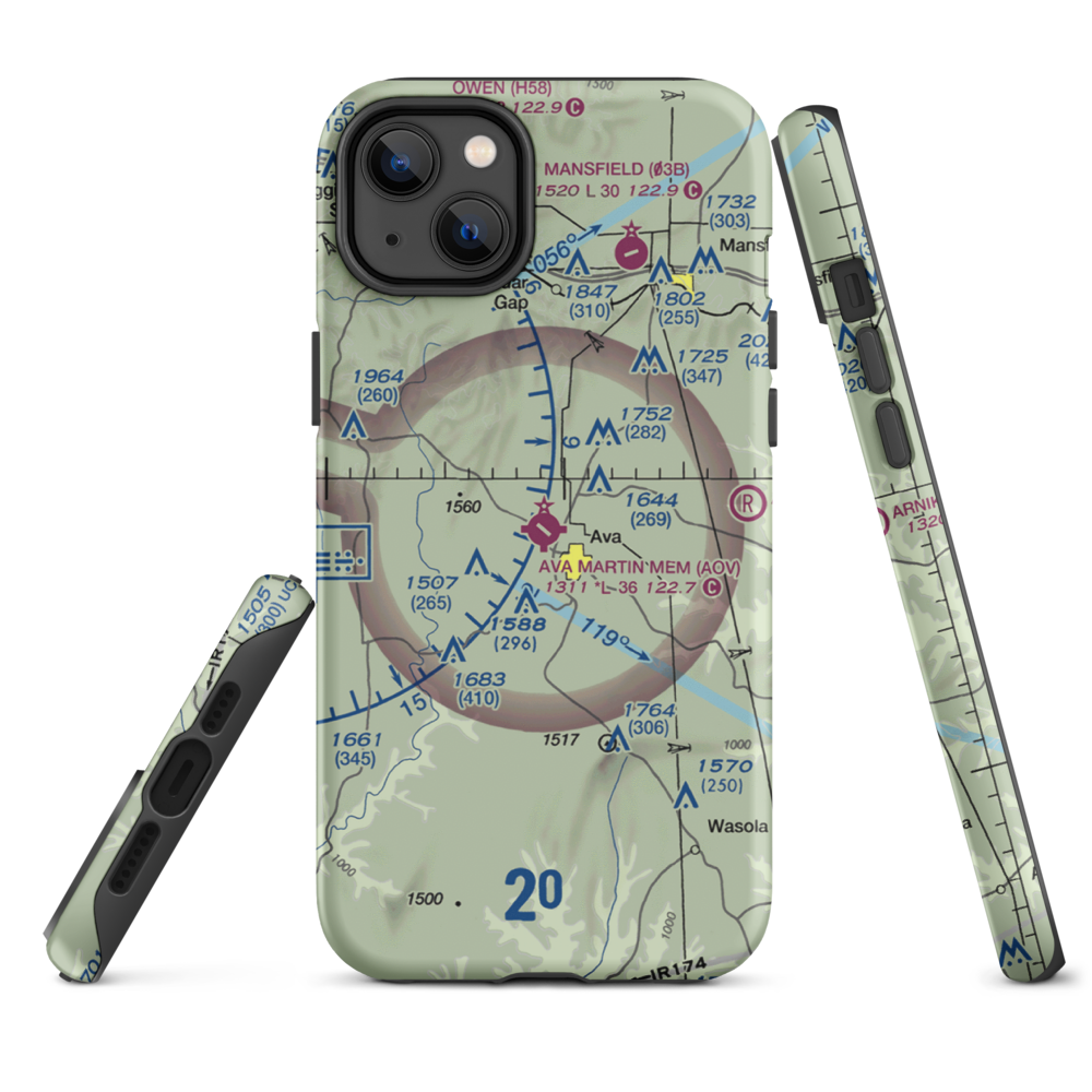 Ava Bill Martin Memorial Airport (AOV) VFR Sectional  Tough iPhone Case iPhone 14 Plus model shown