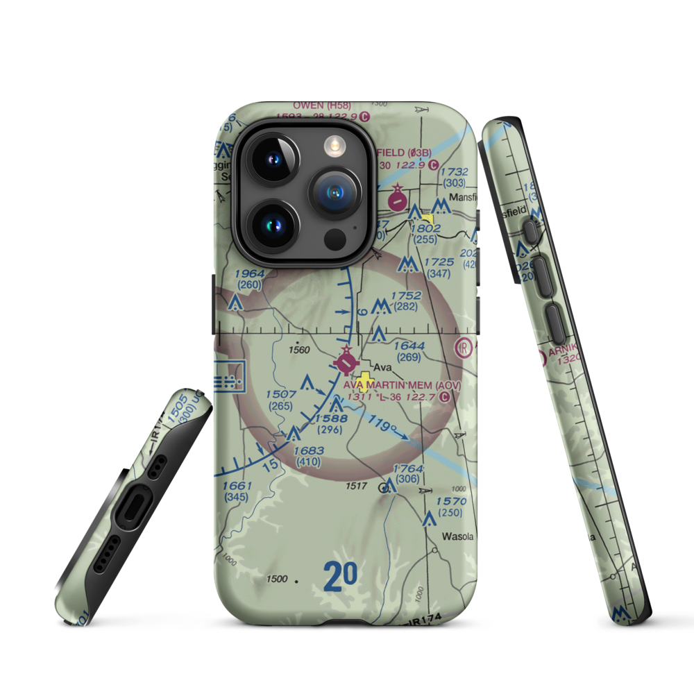 Ava Bill Martin Memorial Airport (AOV) VFR Sectional  Tough iPhone Case iPhone 15 Pro model shown