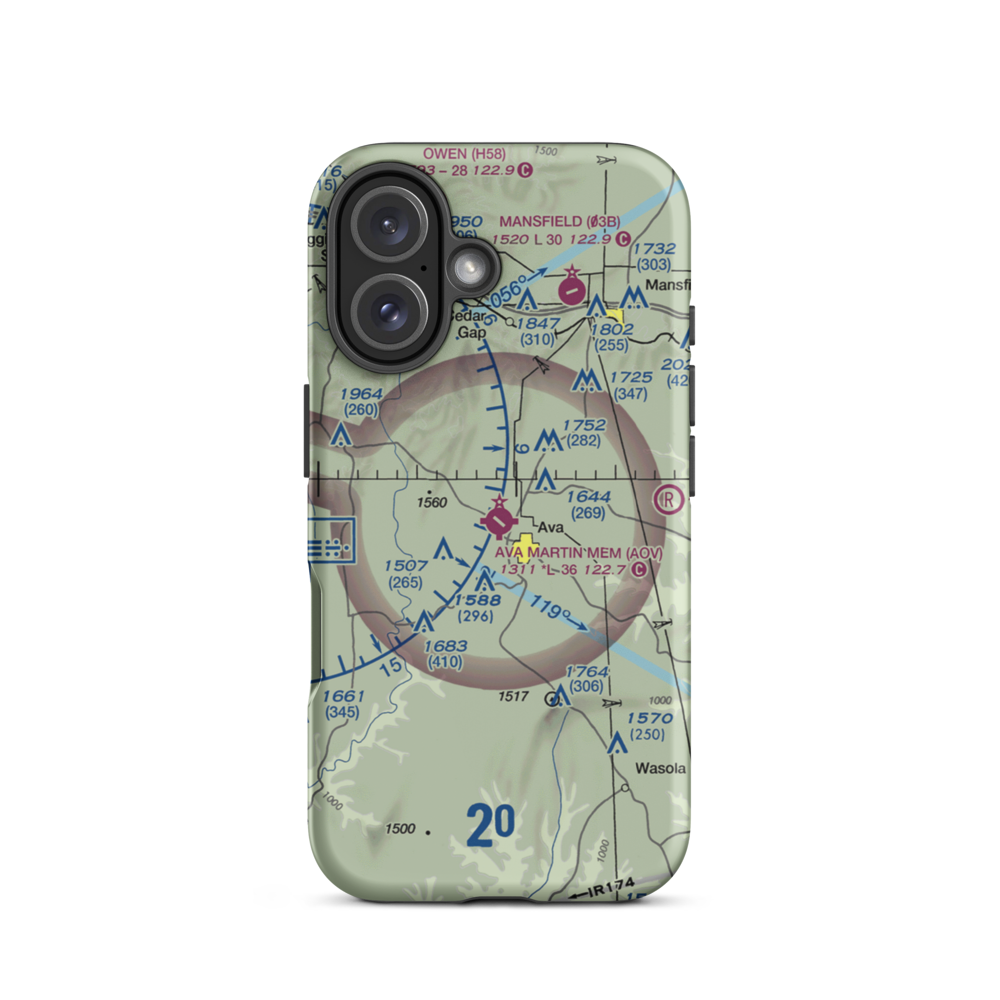 Ava Bill Martin Memorial Airport (AOV) VFR Sectional  Tough iPhone Case iPhone 16 model shown