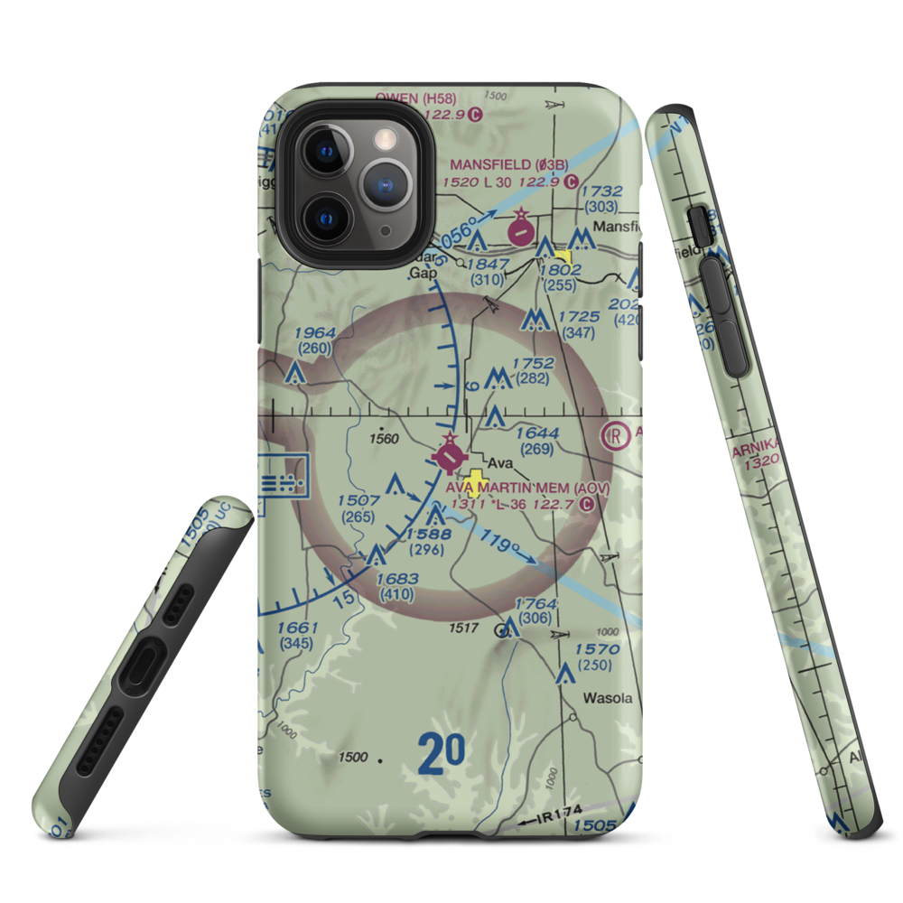 Ava Bill Martin Memorial Airport (AOV) VFR Sectional  Tough iPhone Case iPhone 11 Pro Max model shown