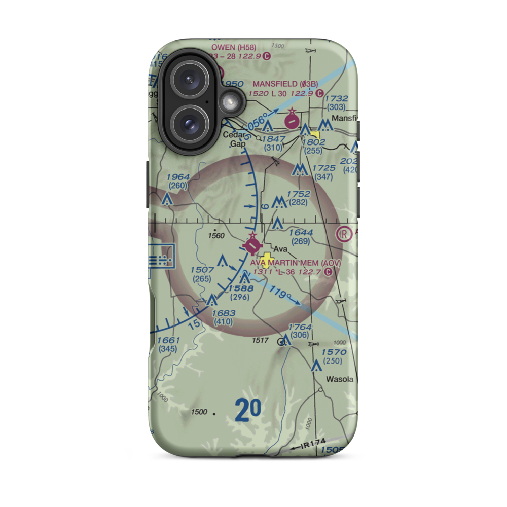 Ava Bill Martin Memorial Airport (AOV) VFR Sectional  Tough iPhone Case iPhone 16 Plus model shown