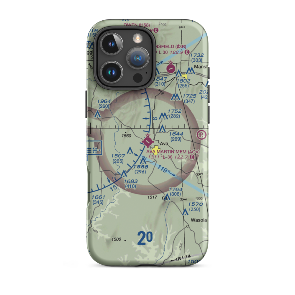 Ava Bill Martin Memorial Airport (AOV) VFR Sectional  Tough iPhone Case iPhone 16 Pro Max model shown