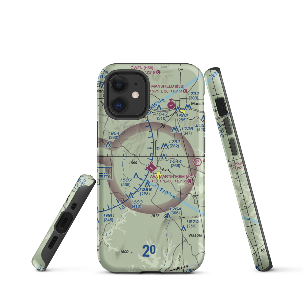 Ava Bill Martin Memorial Airport (AOV) VFR Sectional  Tough iPhone Case iPhone 12 mini model shown