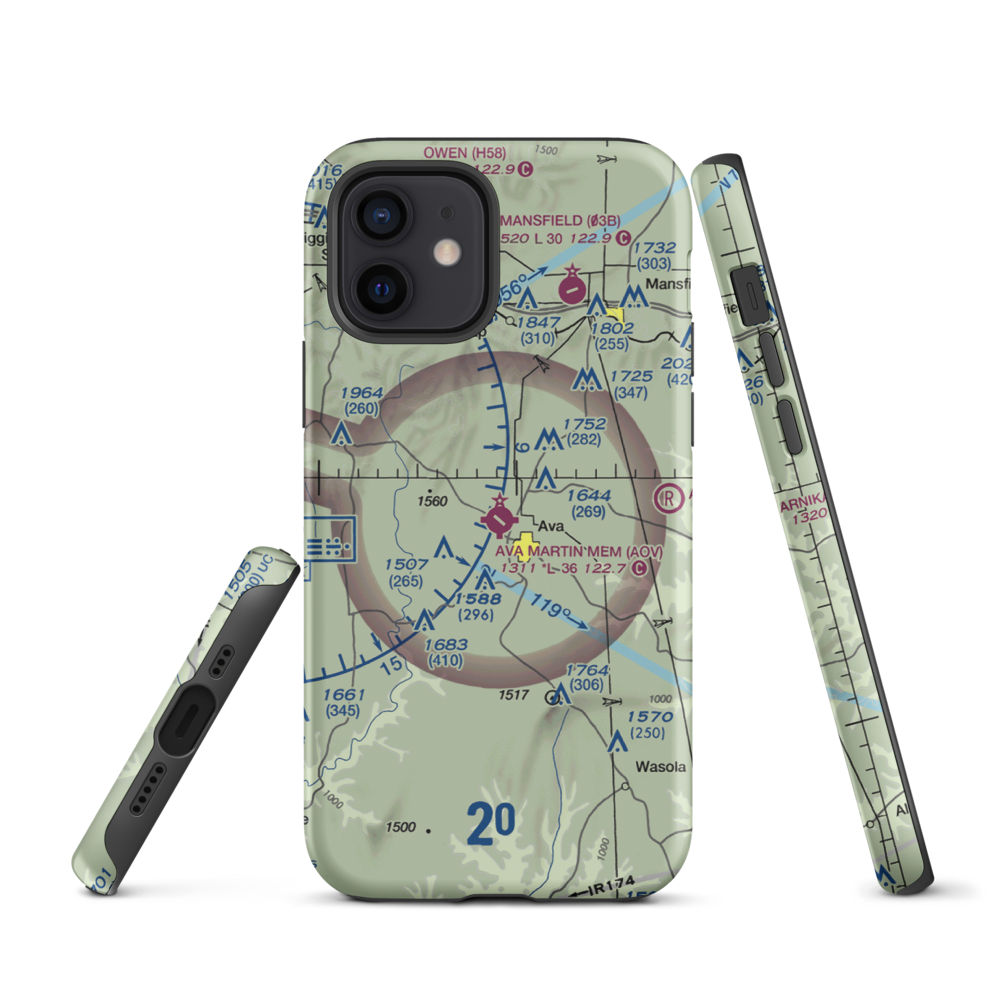 Ava Bill Martin Memorial Airport (AOV) VFR Sectional  Tough iPhone Case iPhone 12 model shown