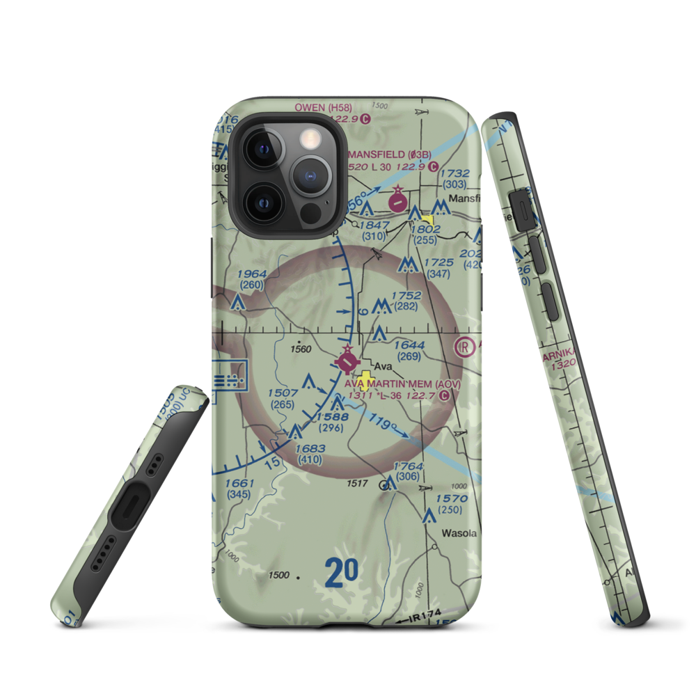 Ava Bill Martin Memorial Airport (AOV) VFR Sectional  Tough iPhone Case iPhone 12 Pro model shown