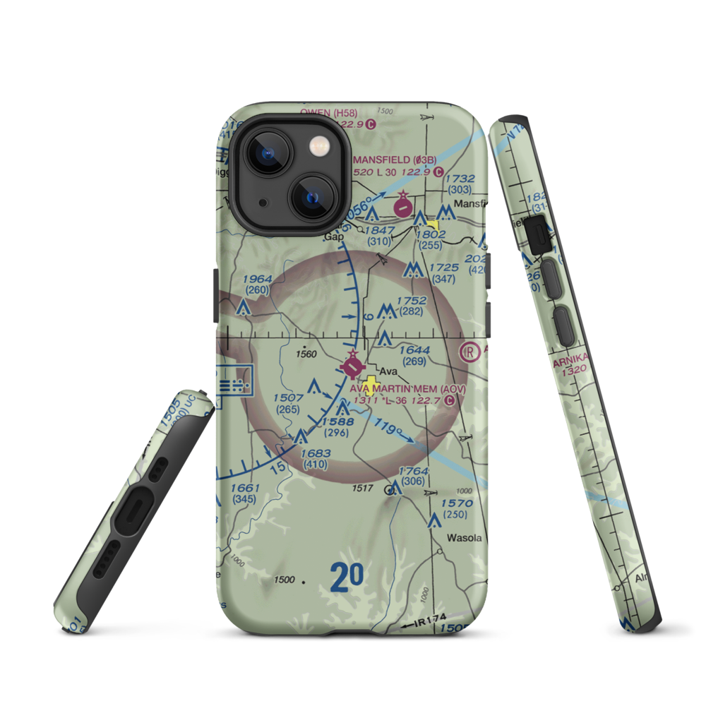 Ava Bill Martin Memorial Airport (AOV) VFR Sectional  Tough iPhone Case iPhone 13 model shown