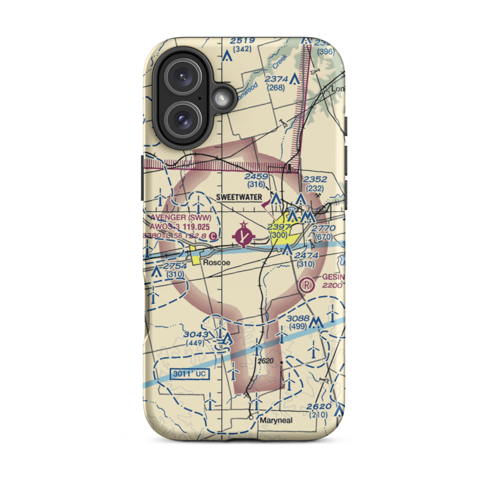 Avenger Field (SWW) VFR Sectional  Tough iPhone Case iPhone 16 Plus model shown