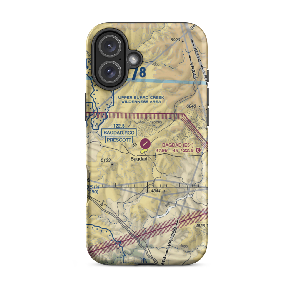 Bagdad Airport (E51) VFR Sectional  Tough iPhone Case iPhone 16 Plus model shown