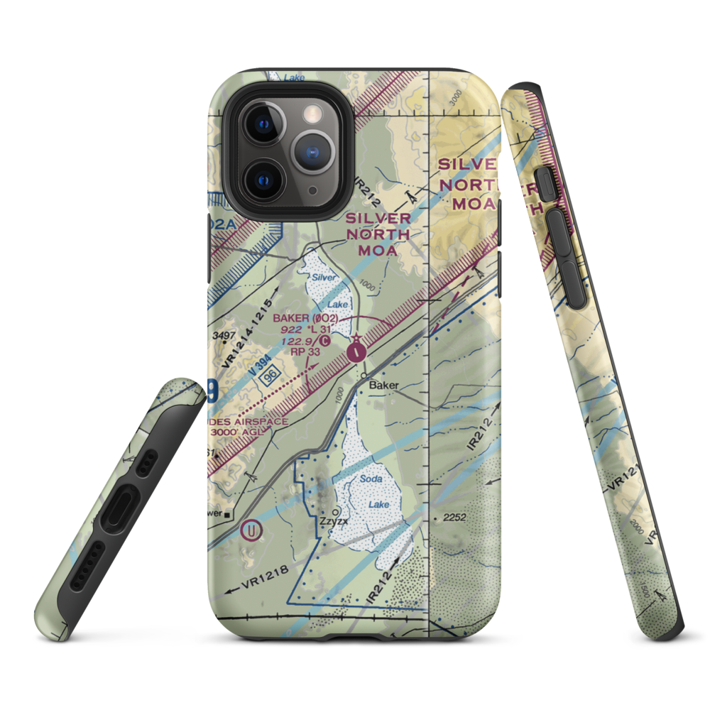 Baker Airport (0O2) VFR Sectional  Tough iPhone Case iPhone 11 Pro model shown