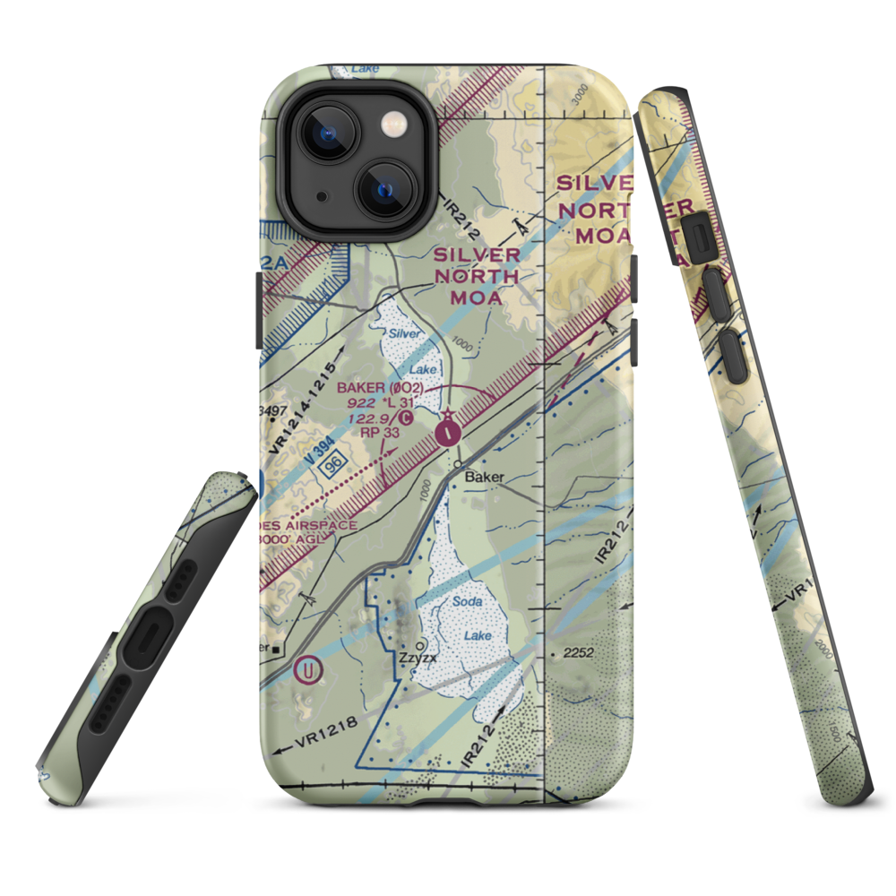 Baker Airport (0O2) VFR Sectional  Tough iPhone Case iPhone 14 Plus model shown
