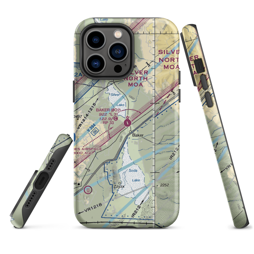 Baker Airport (0O2) VFR Sectional  Tough iPhone Case iPhone 14 Pro Max model shown