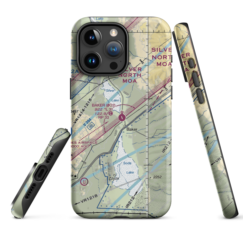 Baker Airport (0O2) VFR Sectional  Tough iPhone Case iPhone 15 Pro Max model shown