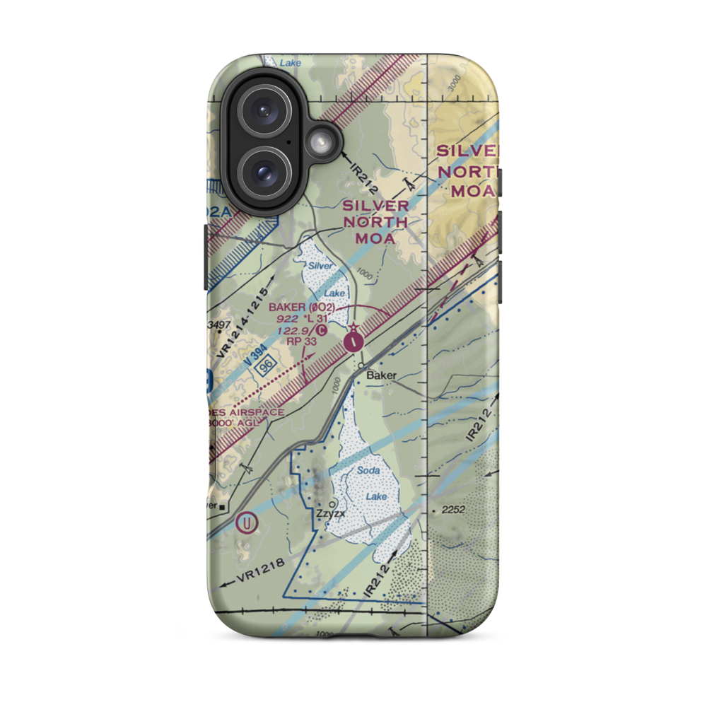 Baker Airport (0O2) VFR Sectional  Tough iPhone Case iPhone 16 Plus model shown