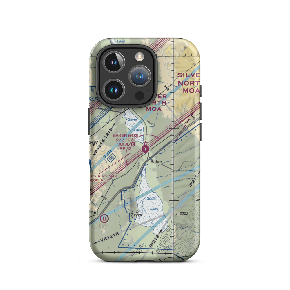 Baker Airport (0O2) VFR Sectional  Tough iPhone Case iPhone 16 Pro model shown