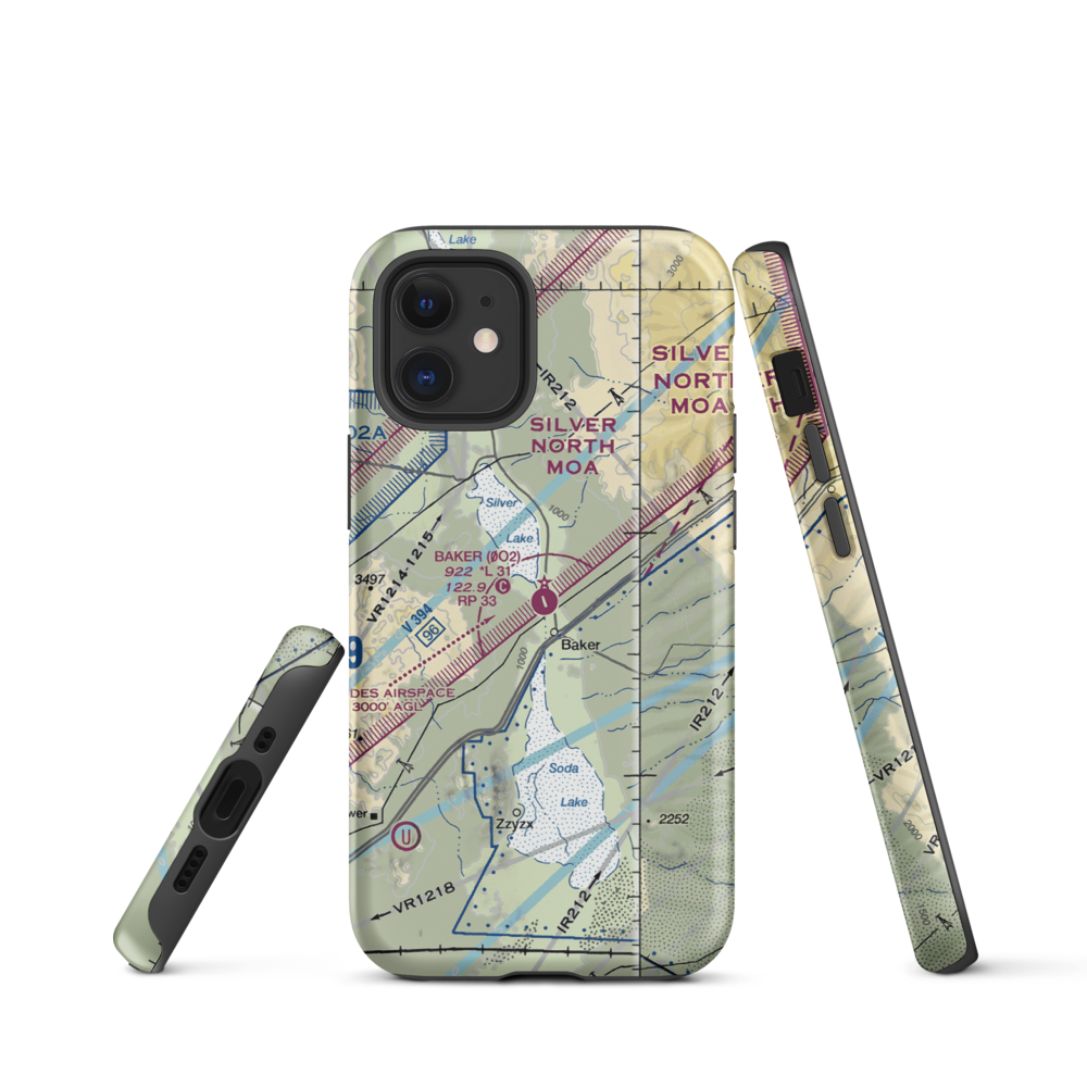 Baker Airport (0O2) VFR Sectional  Tough iPhone Case iPhone 12 mini model shown