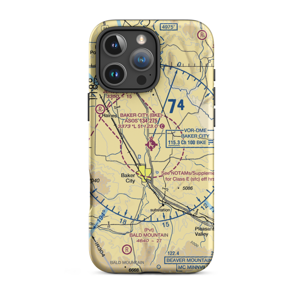 Baker City Municipal Airport (BKE) VFR Sectional  Tough iPhone Case iPhone 16 Pro Max model shown