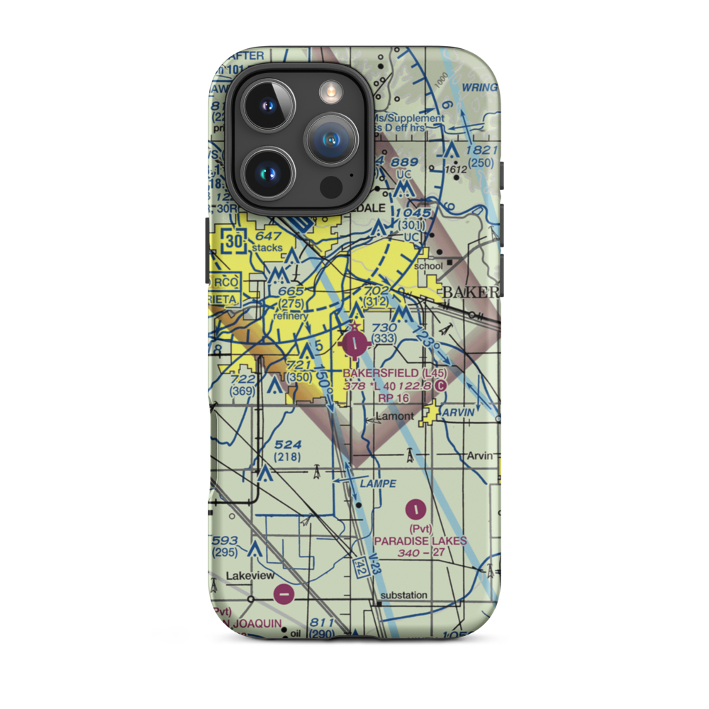 Bakersfield Municipal Airport (L45) VFR Sectional  Tough iPhone Case iPhone 16 Pro Max model shown