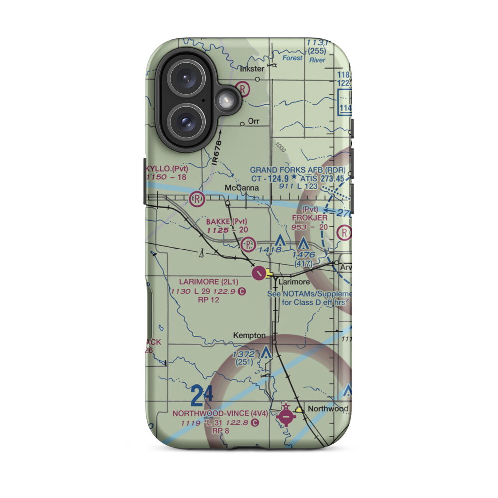 Bakke Airport (61ND) VFR Sectional  Tough iPhone Case iPhone 16 Plus model shown