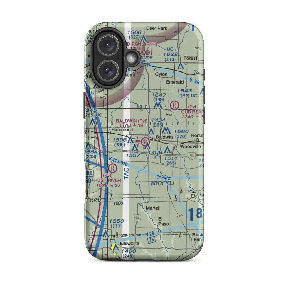 Baldwin Airport (WI14) VFR Sectional  Tough iPhone Case iPhone 16 Plus model shown