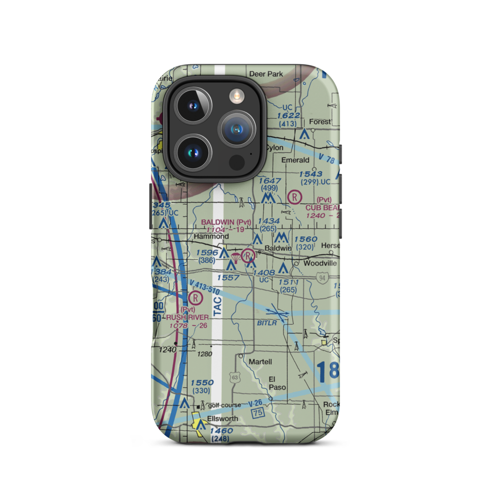Baldwin Airport (WI14) VFR Sectional  Tough iPhone Case iPhone 16 Pro model shown
