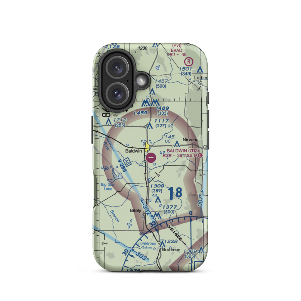 Baldwin Municipal Airport (7D3) VFR Sectional  Tough iPhone Case iPhone 16 model shown