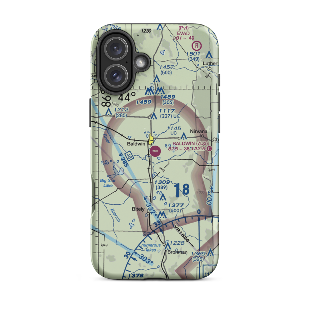 Baldwin Municipal Airport (7D3) VFR Sectional  Tough iPhone Case iPhone 16 Plus model shown